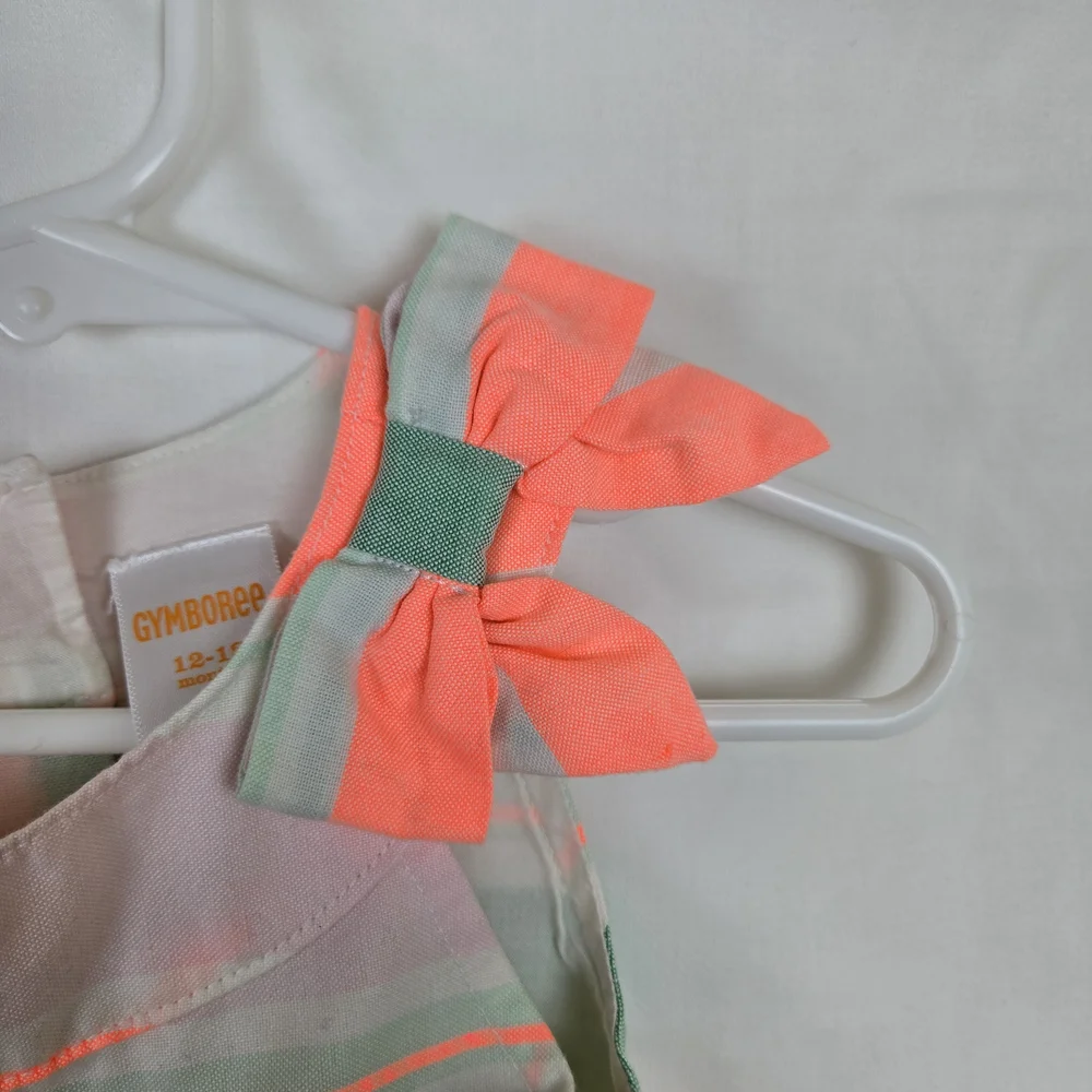 Gymboree Girls Neon Orange Striped Sleeveless Bow‎ Accent Dress 12-18 Months